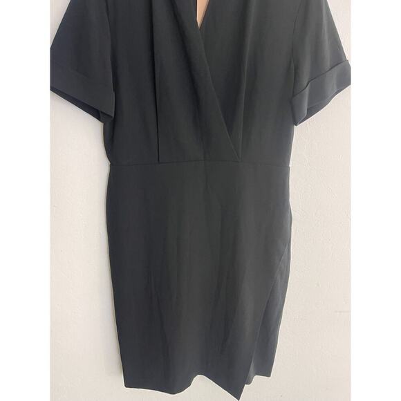 MM Lafleur 14 Dress Black Tory Knee Length Wrap Style Short Sleeve Sheath NEW - Picture 8 of 15